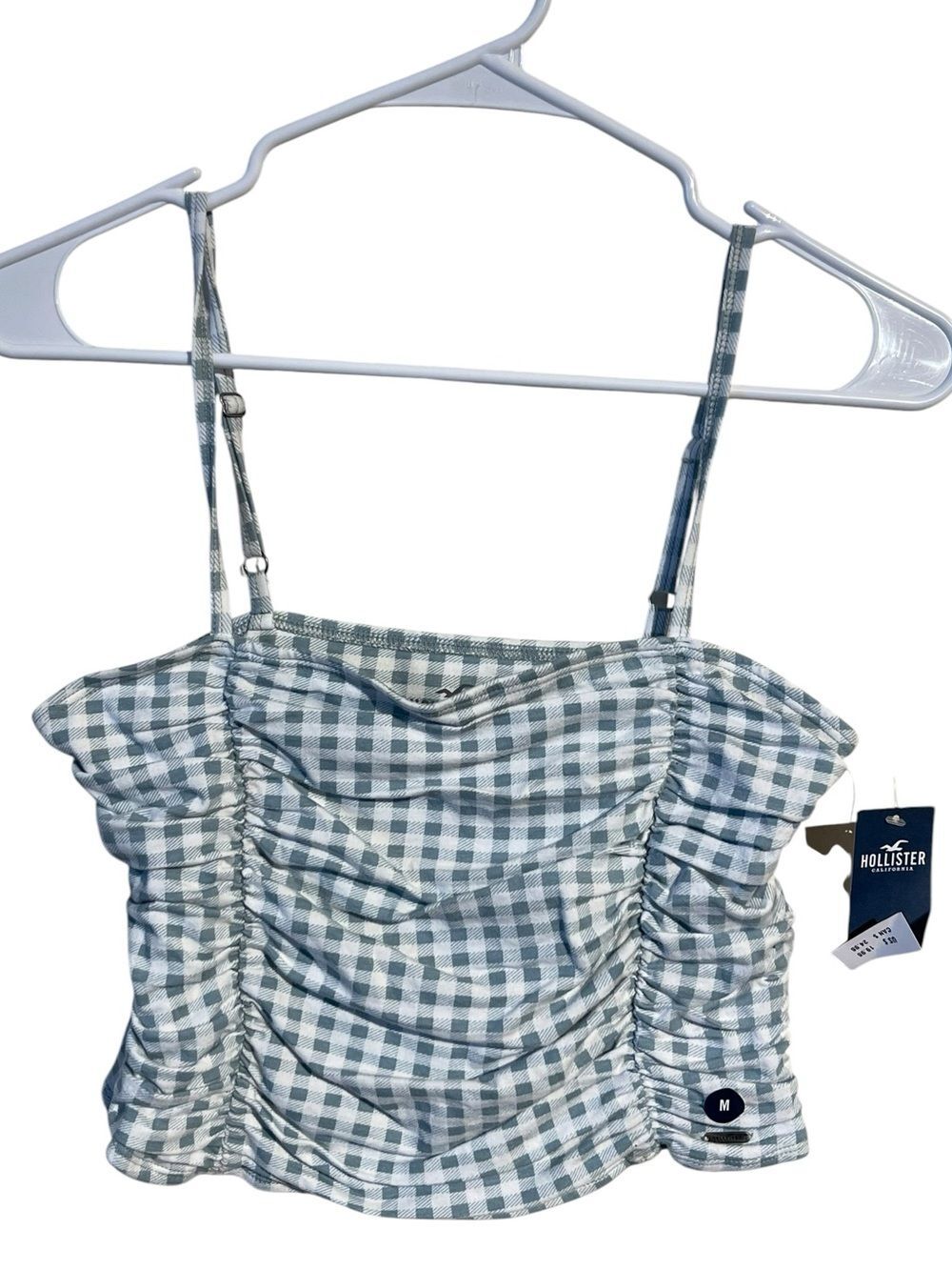 Hollister Gingham Tank Top-- Teal and White - Size Medium - NWT